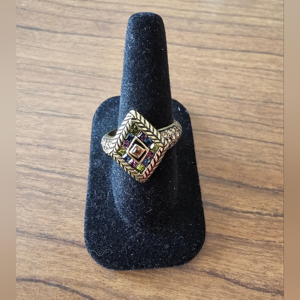 Vintage Heidi Daus Multi-colored Swarovski Crystal Goldtone Ring Size 12